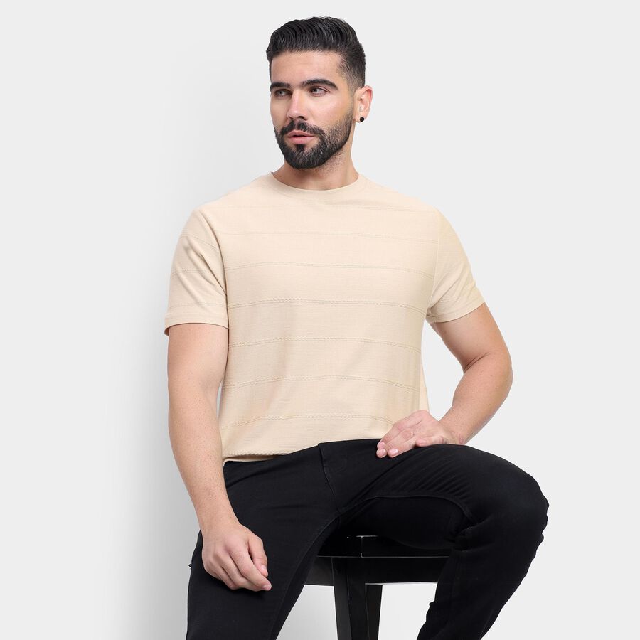 Men's 100% Cotton Round Neck Half Sleeves T-Shirt , Beige, large image number null