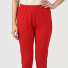 Women's Red Cotton Blend Elastic Waist Slim Fit Churidar, लाल, small