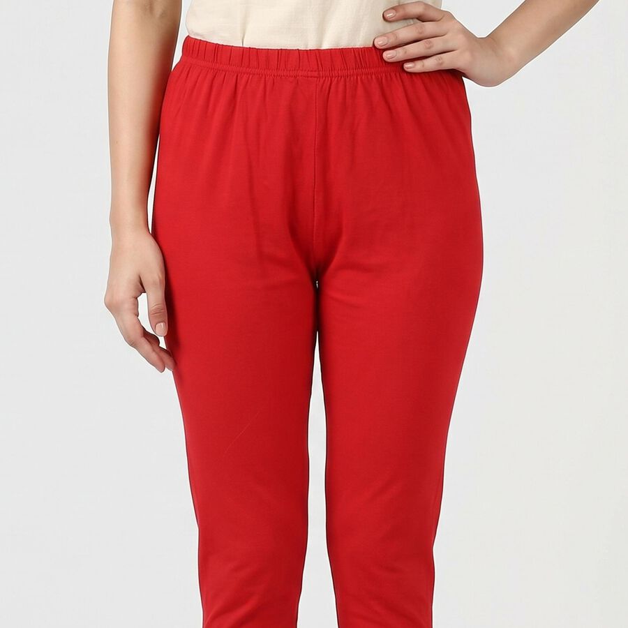 Women's Red Cotton Blend Elastic Waist Slim Fit Churidar, लाल, large