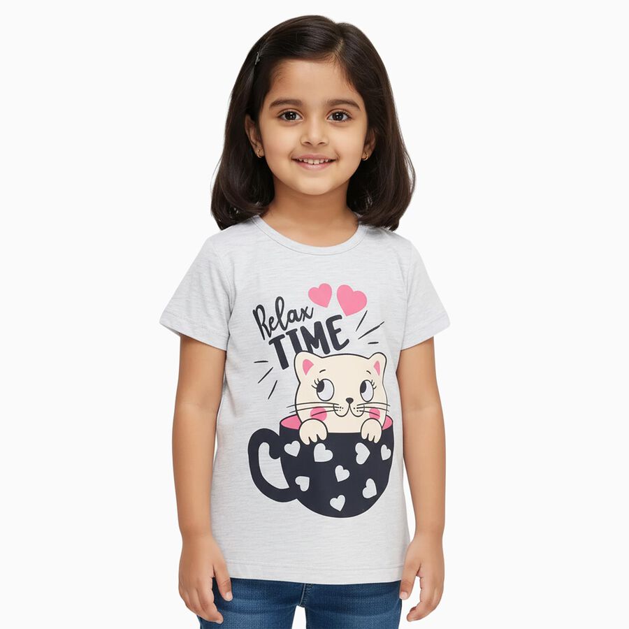 Girls' T-Shirt, मिश्रित मध्यम ग्रे, large
