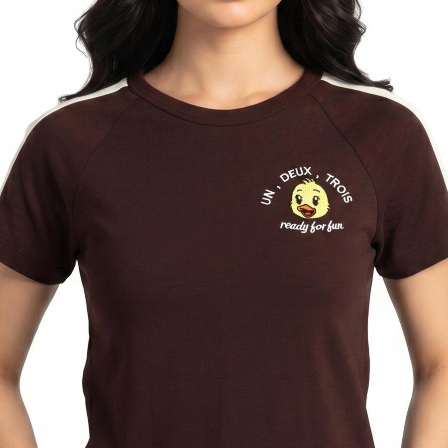 Women Wine Cotton Blend Round Neck Regular T-Shirt, वाइन, large