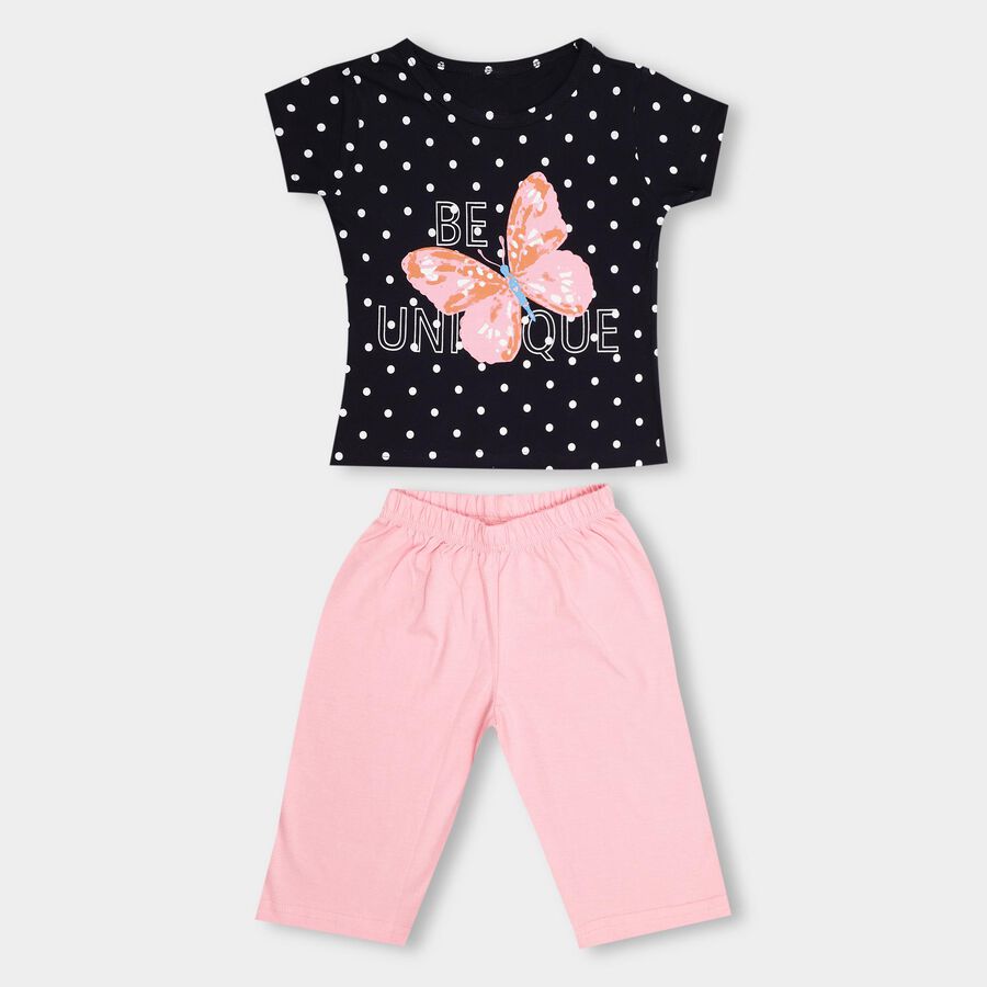 Girls' 100% Cotton Capri Set, Navy Blue, large image number null