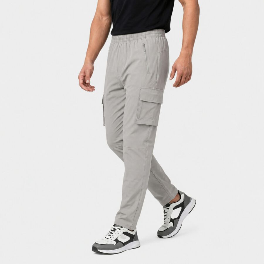 Men's Grey Regular Fit Cargo Track Pants, हल्का ग्रे, large