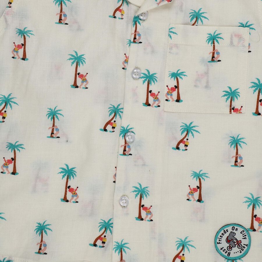 Boys' Off-White Cotton Half Sleeve Cuban Collar Casual Shirt, ऑफ व्हाइट, large