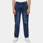 Boys' Blue Regular Fit Elastic Waist Jeans, Mid Blue, small