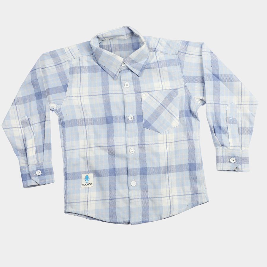 Boys' Light Mid Blue Checked Casual Shirt, Mid Blue, large