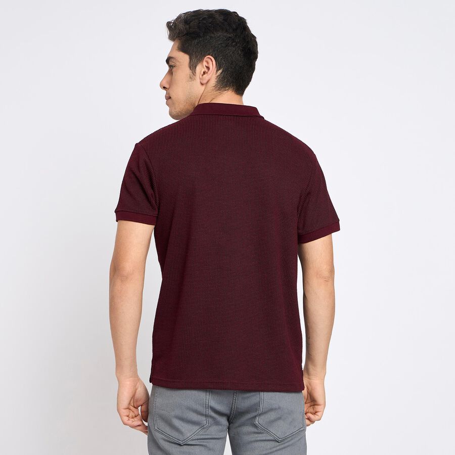 Men's Collared Half Sleeves T-Shirt, Wine, large