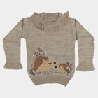 Girls Beige Crew Neck Long Sleeve Pullover, Beige, small