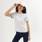 Women's Muted Sage Green Round Neck Casual T-Shirt, Melange Light Grey, small