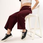 Women's Deep Maroon Wide-Leg Cotton Blend Track Pants, Wine, small image number null