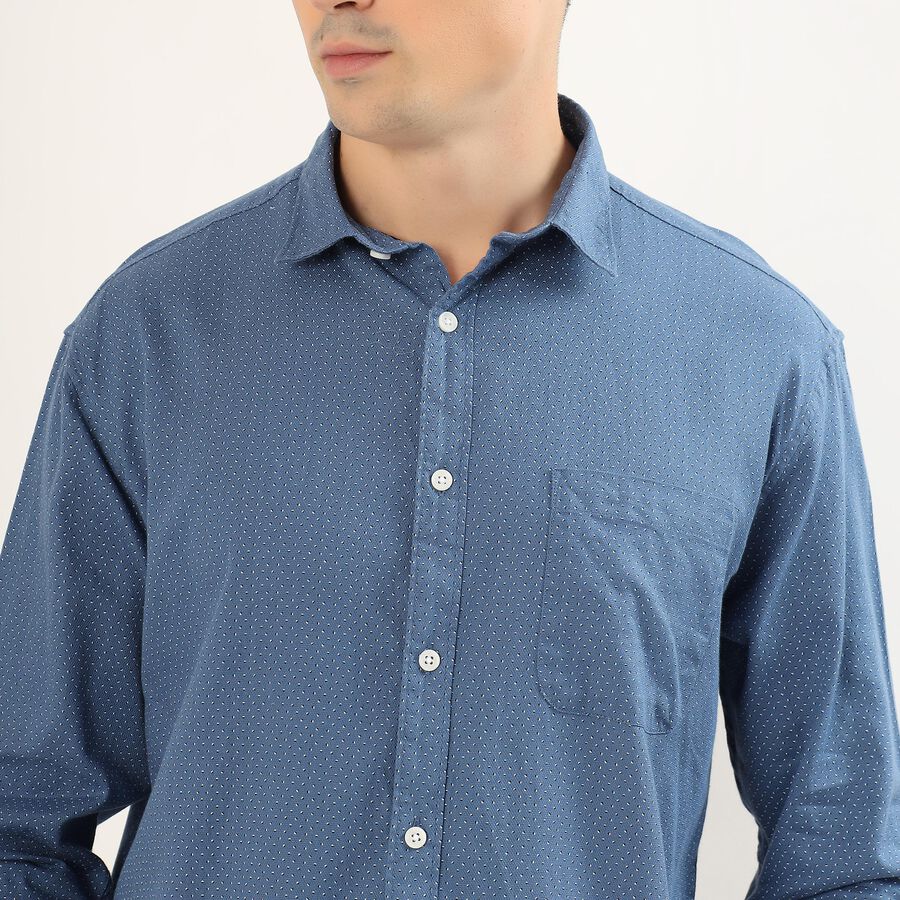 Men's Muted Steel Blue Cotton Classic Casual Shirt, Mid Blue, large image number null