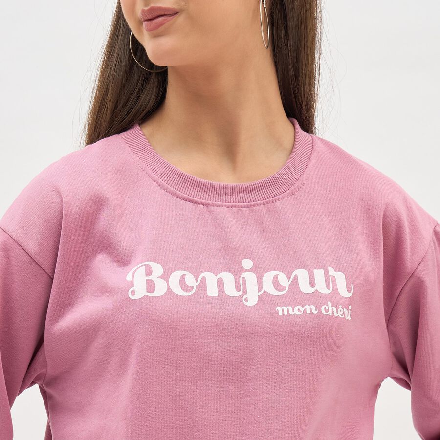 Women's Muted Dusty Pink Crew Neck Casual Sweatshirt, गुलाबी, large image number null