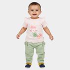 Infants Pink Cotton Round Neck T-Shirt Set Upper and Bottom Set, हल्का गुलाबी, small