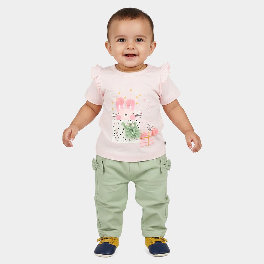 Infants Pink Cotton Round Neck T-Shirt Set Upper and Bottom Set, हल्का गुलाबी, large