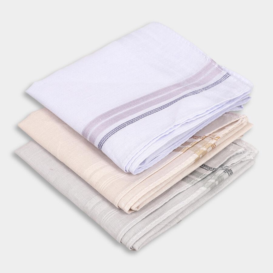 Men's Muted Ivory and Beige Striped Handkerchief Pack, गहरा पीला, large image number null