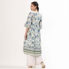 Women's Ivory Cotton V-Neck Floral Printed Kurti, Light Blue, small