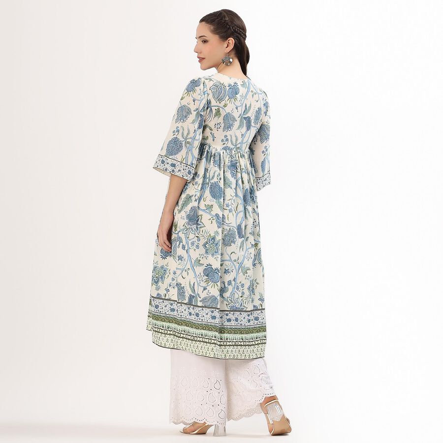 Women's Ivory Cotton V-Neck Floral Printed Kurti, Light Blue, large