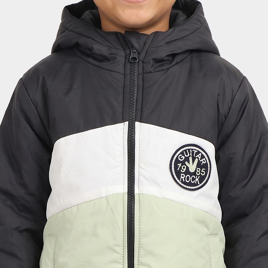 Boys' Navy Blue Hooded Puffer Jacket, नेवी ब्लू, large