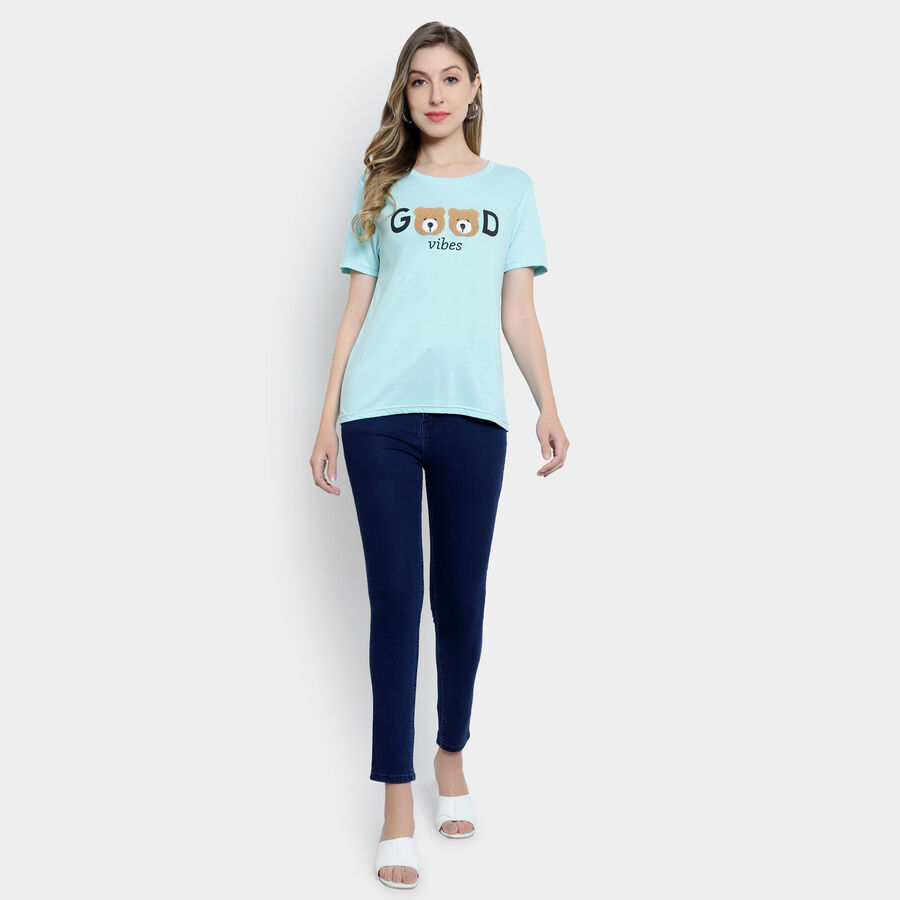 Embellished Round Neck T-Shirt, Aqua, large image number null