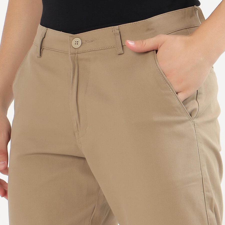 Men's Muted Beige Slim Fit Flat-Front Casual Trousers, Beige, large