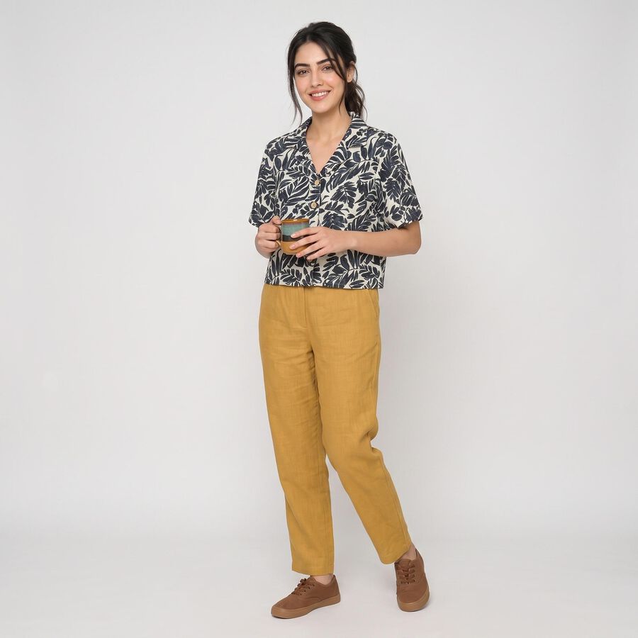 Women's Grey Floral Camp Collar Shirt, Dark Grey, large