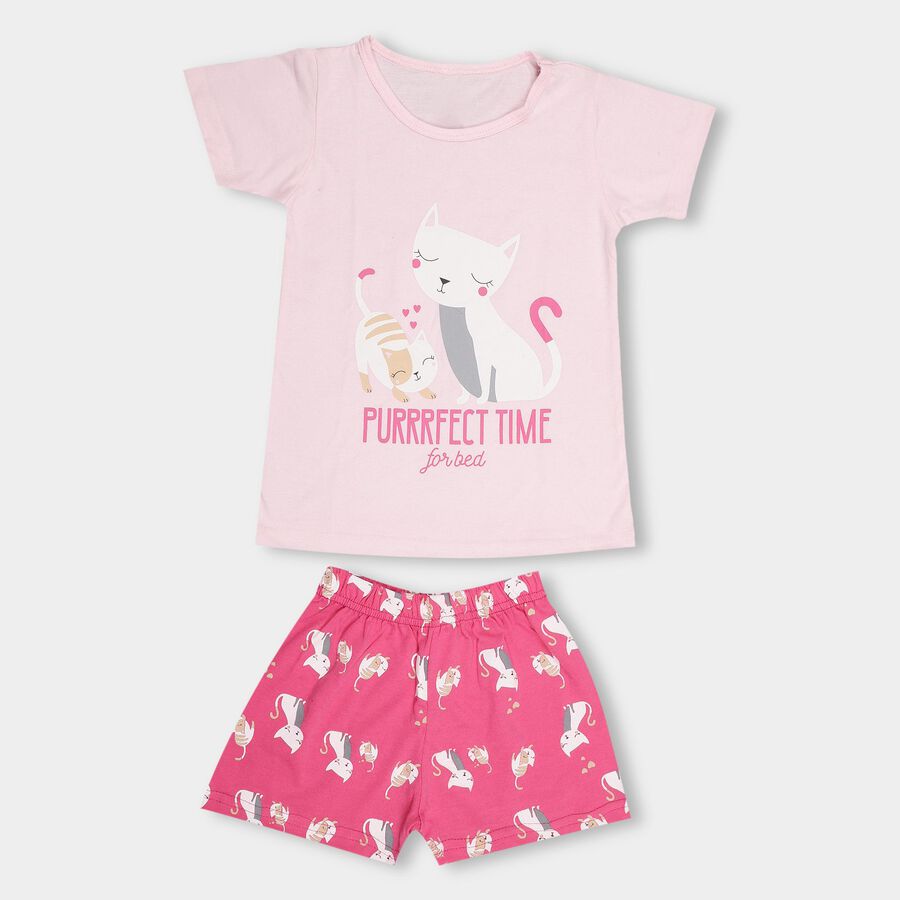 Girls' Night Suit , हल्का गुलाबी, large image number null