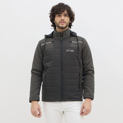 Men's Dark Grey Hooded Casual Jacket