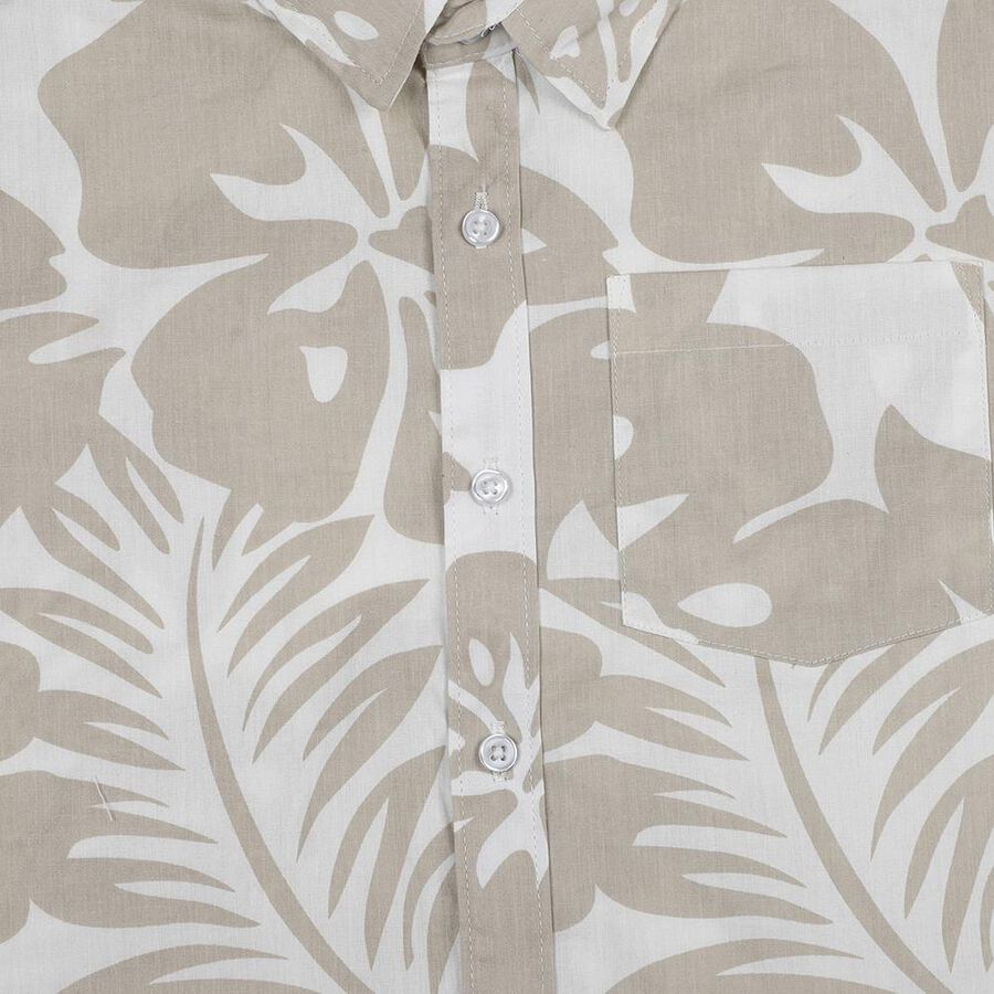 Boys' Beige Cotton Classic Collar Casual Shirt, Beige, large