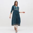 Women's Deep Teal Blue Round Neck Embroidered Kurta, टील ब्लू, small image number null