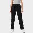 Women's Black Straight Fit Side-Striped Track Pants, Black, small