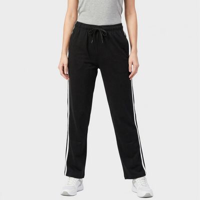 Women's Black Straight Fit Side-Striped Track Pants