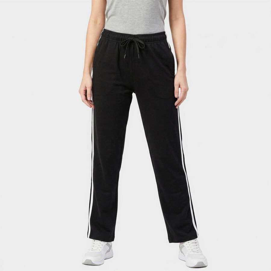 Women's Black Straight Fit Side-Striped Track Pants, Black, large