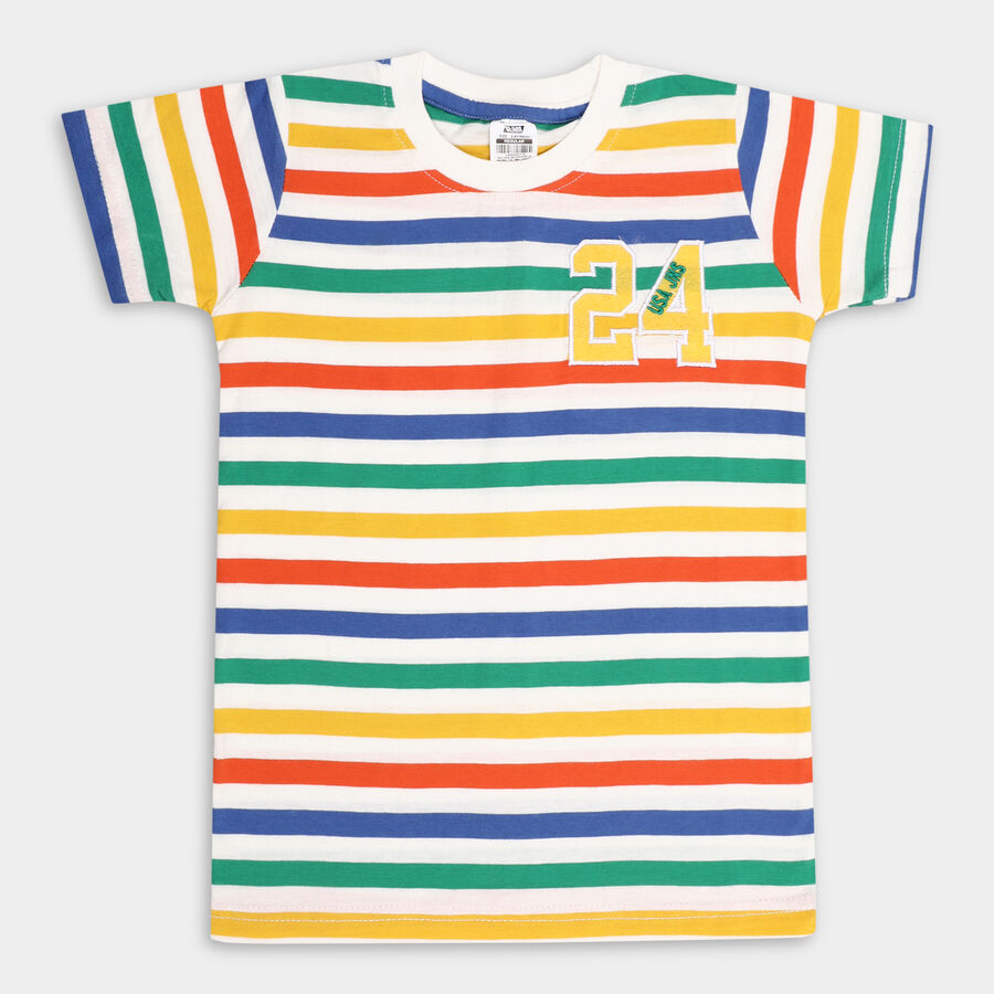 Boys' 100% Cotton Half Sleeves T-Shirt, White, large image number null