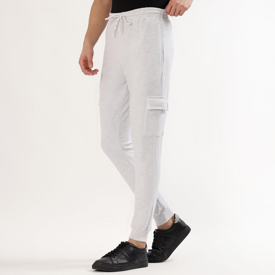Men's Light Ash Grey Relaxed Fit Cargo Track Pants, Melange Light Grey, large image number null