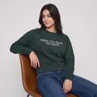 Women Green Crew Neck Graphic Print Sweatshirt, गहरा हरा, small