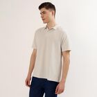 Men's Off-White Polo Neck Textured T-Shirt, Off White, small