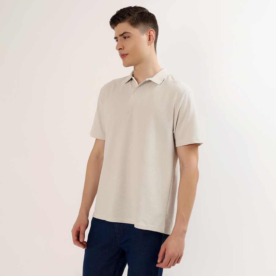 Men's Off-White Polo Neck Textured T-Shirt, Off White, large