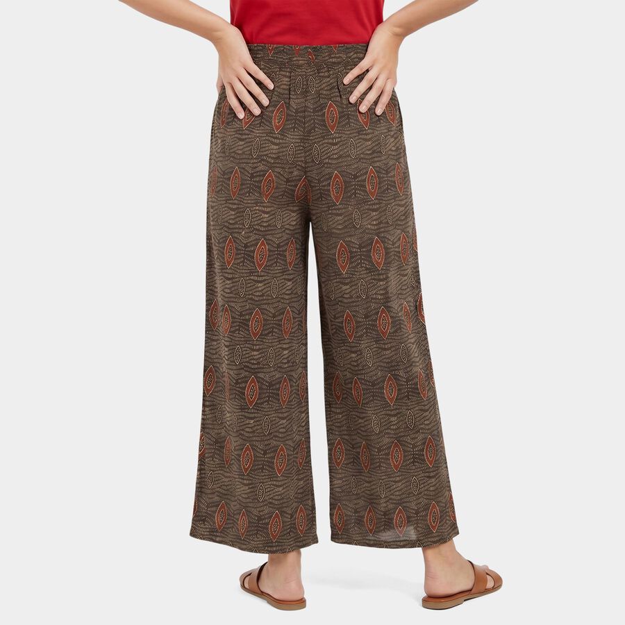Women's Black Regular Fit Printed Wide-Leg Palazzos, काला, large