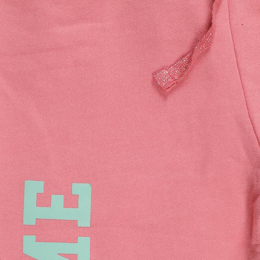 Girls' Bright Coral Pink Text Print Elastic Waist Pyjama, मूँगा (कोरल), large image number null