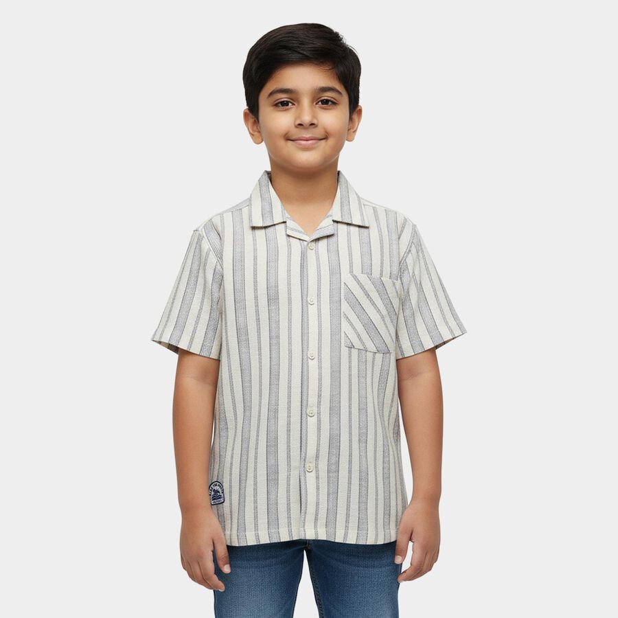 Boys' Off-White Cotton Classic Collar Casual Shirt, ऑफ व्हाइट, large