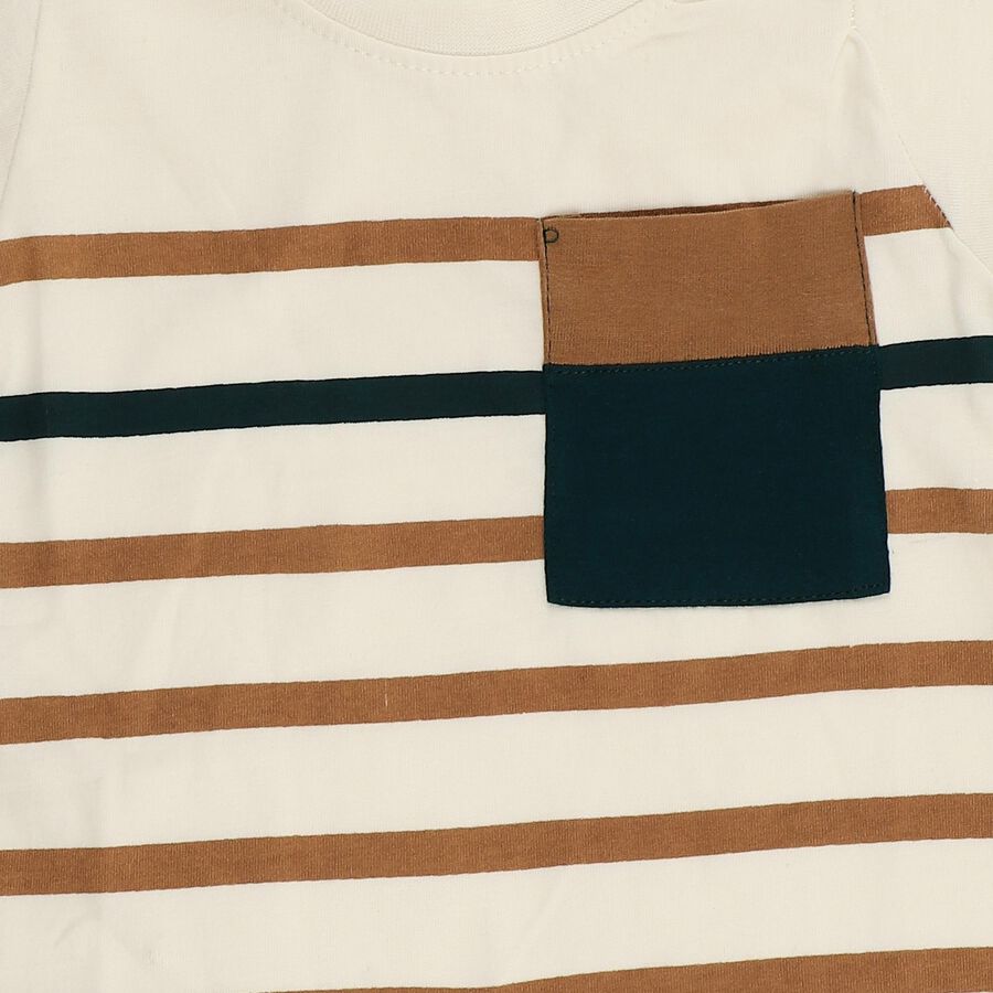 Infants Off-White Cotton Round Neck Casual T-Shirt, Off White, large