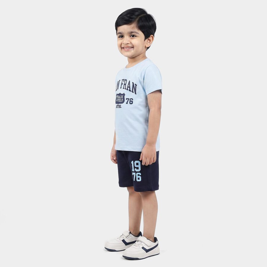 Boys' Light Blue 100% Cotton Round Neck Graphic Print Baba Suit, Mid Blue, large