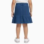 Girls' Deep Denim Blue Embroidered Flared Skirt, मध्यम नीला, small