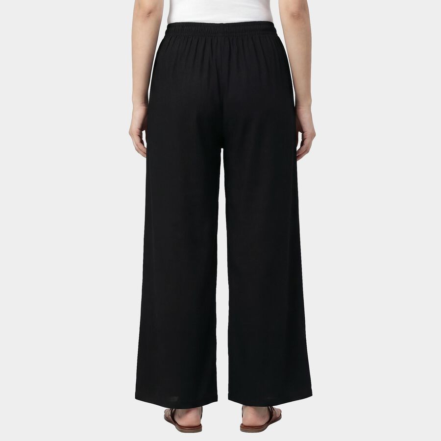 Women's Black Relaxed Fit Tassel Drawstring Palazzos, Black, large