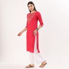 Women's Maroon Mandarin Collar Straight Kurta, Maroon, small