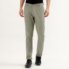 Men's Muted Olive Green Slim Fit Flat-Front Casual Trousers, Light Green, small