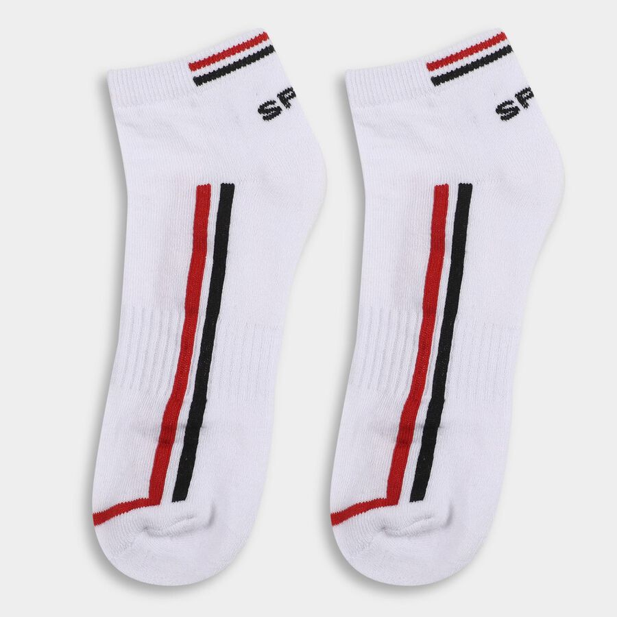 Men's Grey, White and Black Regular Fit Striped Ankle Socks Pack of 3, White, large