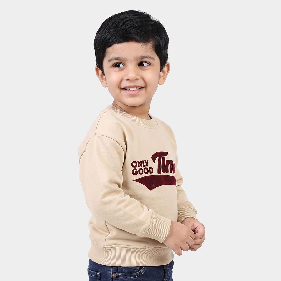 Boys' Beige Crew Neck Pullover Sweatshirt, गहरा पीला, large