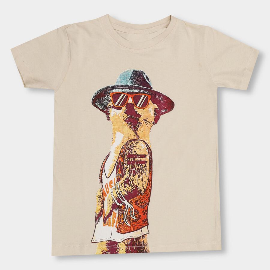 Boys' 100% Cotton Half Sleeves T-Shirt, Beige, large image number null