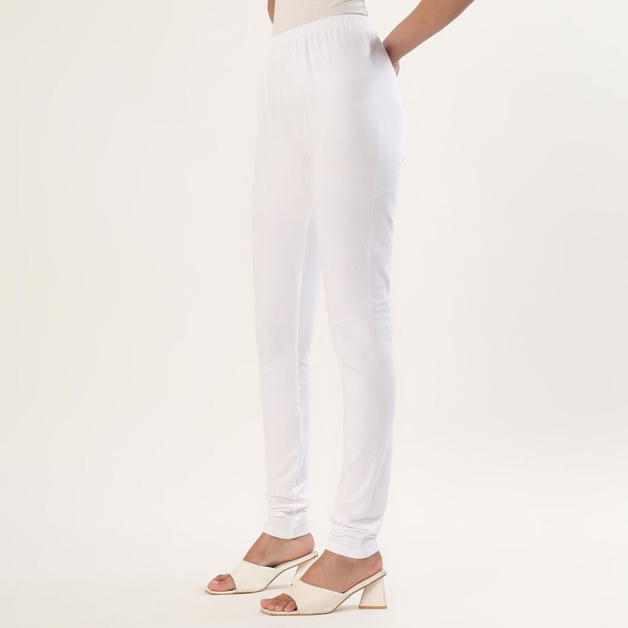 Women's Bright White Cotton Blend Elastic Waist Churidar, सफ़ेद, large image number null